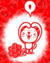 happy cat in love with a bunch of flowers