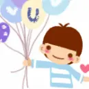 cute little boy with love balloons