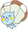 blue thingi flying with a parachute