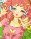 girl listening to music trying to catch a butterfly