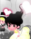 lovers with light heart balloons