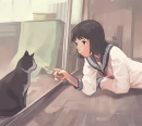 girl and cat