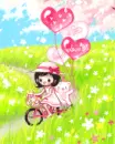 GIRL WITH BIKE AND BALLOONS