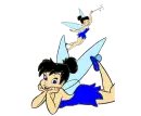 Tinkerbell with black hair and in a blue dress