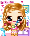 cute kawaii blonde girl washing teeth