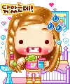 cute kawaii blonde girl washing teeth
