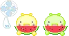 cute kawaii smileys eating watermelon