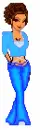 brunette in blue outfit