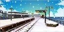 snowy day in train station