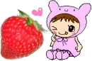 cute kawaii girl loving a strawberry