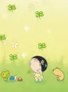 cutie girl with flying clovers