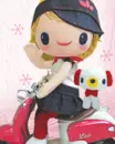 cute kawaii lil girl on a scooter with her puppy