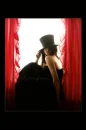 red curtain with girl