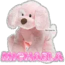 Michaela with pink dog