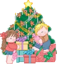 kids and christmas tree