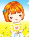cute kawaii girl with heart flowers in a field