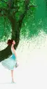 cute kawaii girl under a tree