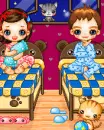cute kawaii children in bed