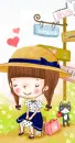 cute kawaii girl waiting at the bus stop