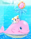 cute kawaii pink whale playing