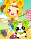 cute kawaii happy girl & panda with funny hats
