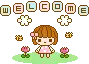 cute kawaii little girl with flowers welcome