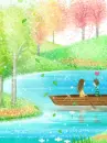 cute kawaii lovers on a boat