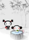 cute kawaii pucca bathing & garu