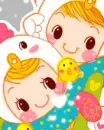kawaii kids with chicken hats