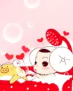 cute kawaii ddung doll in bath