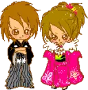 cute kawaii kogal with her boyfriend in kimono