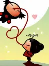 cute kawaii pucca giving air to garu