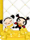 cute kawaii pucca & garu with a golden packet