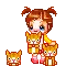 Girl playing with Cats
