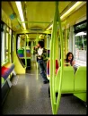 Girl on colorful train