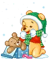 pooh with a christmas gift
