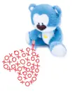cute kawaii blue teddy bear drawing a heart