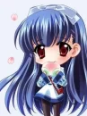 cute kawaii anime girl eating a peach