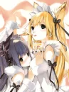 kawaii anime girls eating a piece of cake