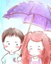 cute kawaii lovers under the umbrella