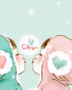 cute kawaii lovers kiss in winter 