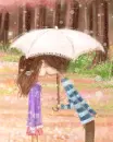 cute kawaii lovers kiss under the umbrella