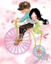 cute kawaii lovers riding a bike