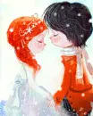 cute kawaii winter lovers kiss
