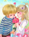 cute kawaii lovers with a big rose