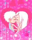 cute kawaii lovers kiss in a heart