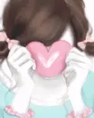 cute kawaii fashion girl hidden behind a heart