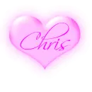 Chris in a pink blinking heart