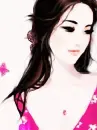 cute kawaii fashion girl & a pink butterfly