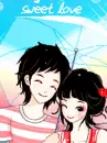 cute kawaii fashion lovers under an umbrella
